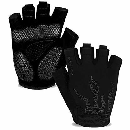 Picture of MOREOK Mens Cycling Gloves,Half Finger Biking Glove MTB DH Road Bicycle Gloves Gel Pad Shock-Absorbing Anti-Slip Breathable Motorcycle Mountain Bike Gloves Unisex Women AK050-Black-L