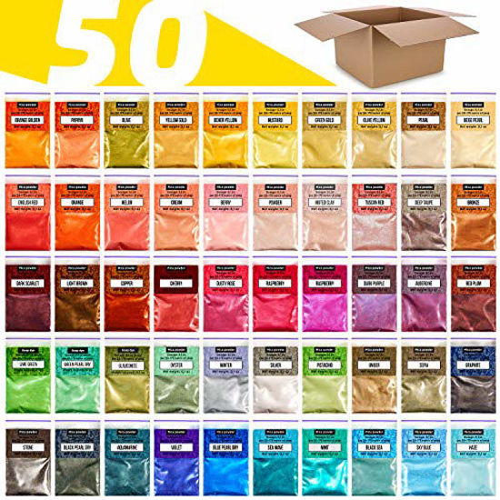 Picture of Mica Powder 50 Colors Set - Soap Coloring Set - Powdered Pigments Set - Mica Colors for Soap Making - Mica Colorant for Epoxy - Resin Color Pigment - Mica Pigment Powder