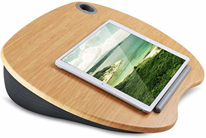 Picture of HUANUO Lap Desk - Fits up to 14 inch Slim Laptop, Laptop Stand with Pillow Cushion & Bamboo Grain Platform on Bed & Sofa, with Cable Hole & Anti-Slip Strip