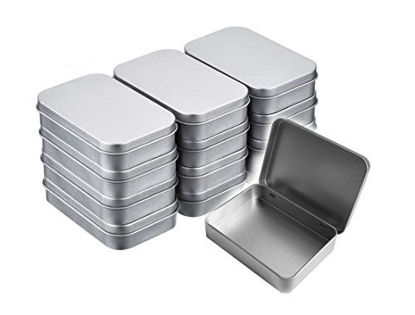 Picture of Walkingpround 12 Pack Empty Tin Box Storage Containers Metal Silver Rectangular for Candy Tins Gift Card Holder Box