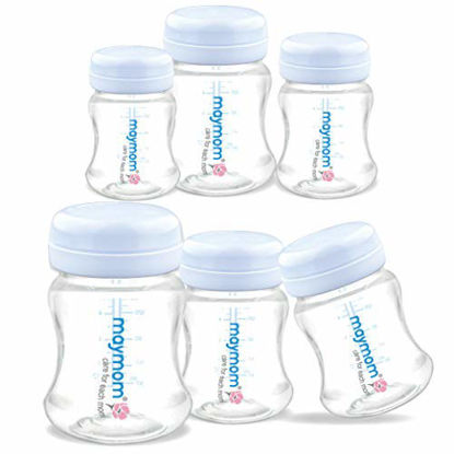 Picture of Maymom Wide-Mouth Milk Storage Collection Bottle with Travel Cap and Sealing Ring ; Can Replace Spectra S1 S2 Avent Natural Avent Classic Bottles (6pc 4.7Oz/140mL)