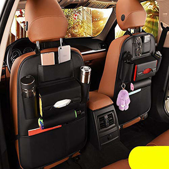 Picture of 2 Pack PU Leather Premium Car SeatBack Organizer Travel Accessories, Car Seat Back Organizer Seat Protector/Kick mats Back seat Protector and Cup Holder Holder,Universal Use Seat Covers