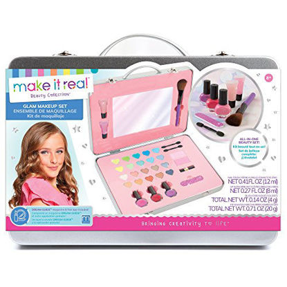 Picture of Make It Real - All-In-One Glam Makeup Set. Girls Makeup Kit is a Perfect Starter Cosmetic Set for Kids and Tweens. Includes Case, Mirror, Eye Shadow, Blush, Brushes, Lip Gloss, Nail Polish and More