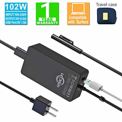 Picture of Surface Book 2 Charger,102W 15V 6.33A Power Supply Adapter for Microsoft Surface Book 2,Surface Book,Surface Pro 6,Surface Pro,Surface Pro 3 Pro 4,Surface Laptop Laptop 2 with 6Ft Cable &a Carry Pouch