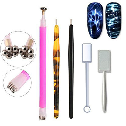 Picture of WOKOTO 5Pcs Nail Magnet Tool Set With Double Head Flower Design Nail Magnet Pens And Strong Magnet Stick For Cat Eye Gel Polish Nail Art