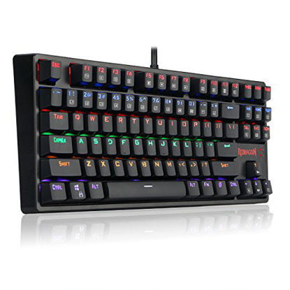 Picture of Redragon K576R DAKSA Mechanical Gaming Keyboard Wired USB LED Rainbow Backlit Compact Mechanical Gamers Keyboard 87 Keys for PC Computer Laptop Cherry Blue Switches Equivalent (Black)