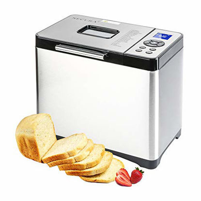Picture of Secura Bread Maker Machine 2.2lb Stainless Steel Toaster Makers 650W Multi-Use Programmable 19 Menu Settings for Home Bakery (Silver)