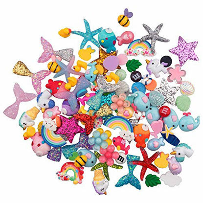 Picture of URlighting Slime Charms (100 Pieces) Mixed Mermaid Tail and Rainbow Animals Resin Flatback Slime Beads for Kids and Adults Craft Making, Ornament Scrapbook DIY Crafts