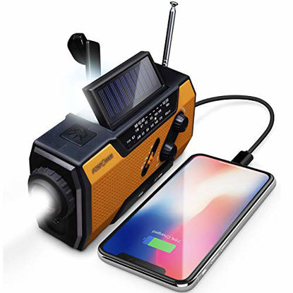 Picture of FosPower Emergency Solar Hand Crank Portable Radio, NOAA Weather Radio for Household and Outdoor Emergency with AM/FM, LED Flashlight, Reading Lamp, 2000mAh Power Bank USB Charger and SOS Alarm