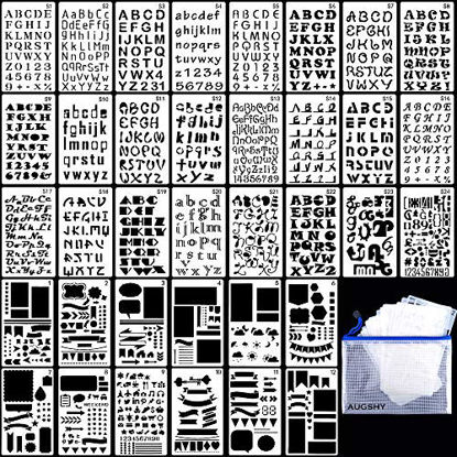 Picture of 36PCs Letter and Number Stencils DIY Drawing Templates Journal Stencils with A Storage Bag for Notebook, Diary, Scrapbook