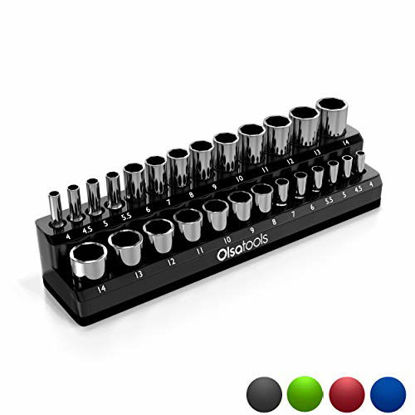 Picture of Olsa Tools Magnetic Socket Holder | 1/4-inch Drive | Metric | Black | Holds 26 Sockets | Premium Quality Tools Organizer