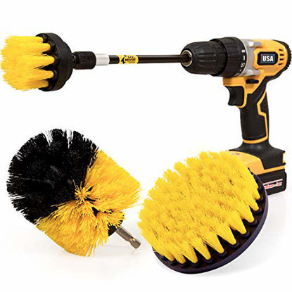 Picture of Holikme 4 Pack Drill Brush Power Scrubber Cleaning Brush Extended Long Attachment Set All Purpose Drill Scrub Brushes Kit for Grout, Floor, Tub, Shower, Tile, Bathroom and Kitchen Surface