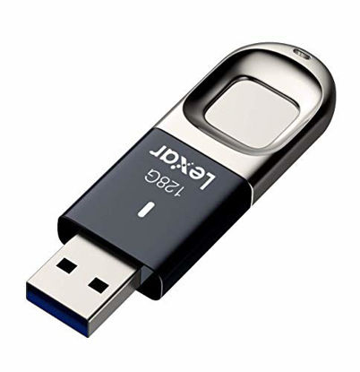 Picture of Lexar LJDF35-128BNL Jumpdrive Fingerprint F35 128 GB USB 3.0 Flash Drive, Black/Silver