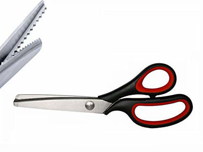 Picture of NEJLSD Pinking Shears for Fabric Ultra Sharp Comfort Grips Dressmaking Pinking Shears Zig Zag Cut Scissors Sewing ScissorsProfessional Handheld Dressmaking (RED)