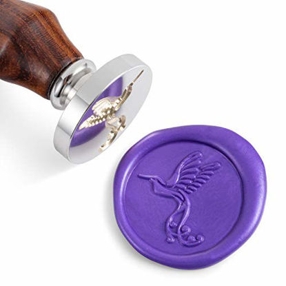 Picture of Mceal Wax Seal Stamp,Silver Brass Head with Rosewood Handle, 1.2"(30mm) Dia, Humming Bird