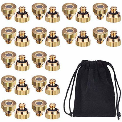 Picture of Uspacific 50 Pieces Brass Misting Nozzle, Low Pressure Cooling Mist Nozzle with Velvet Bag for Greenhouse Landscaping Dust Control and Outdoor Cooling System