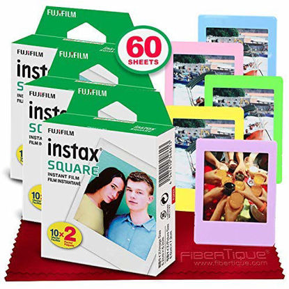Picture of Fujifilm instax Square Instant Film (60 Exposures) Compatible with FujiFilm Instax Square SQ6, SQ10 and SQ20 Instant Cameras + 5 Color Picture Frames + FiberTique Cleaning Cloth