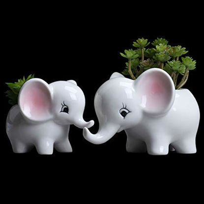 Picture of Ogrmar 2PCS Elephant Plant Window Boxes Cute Elephant Flower Pot/Modern White Ceramic Succulent Planter Pots/Tiny Flower Plant Containers Animal Decor