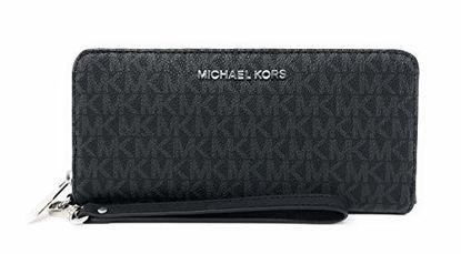Picture of Michael Kors Jet Set Womens Leather Travel Continental Wristlet Wallet, Black/Black, One Size