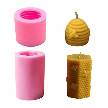 Picture of Fewo 2 Pack 3D Bee Honeycomb Candle Molds Beehive Silicone Mold for Homemade Beeswax Candle Soap Hand Lotion Bars Crayon Wax Melt Hives Candle Making Supplies