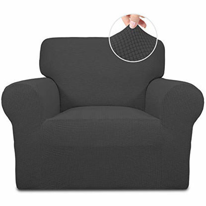 Picture of Easy-Going Stretch Chair Sofa Slipcover 1-Piece Couch Sofa Cover Furniture Protector Soft with Elastic Bottom for Kids,Pet. Spandex Jacquard Fabric Small Checks(Chair,Dark Gray)