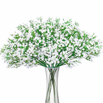 Picture of BOMAROLAN Artificial Baby Breath Flowers Fake Gypsophila Bouquets 12 Pcs Fake Real Touch Flowers for Wedding Decor DIY Home Party (White)