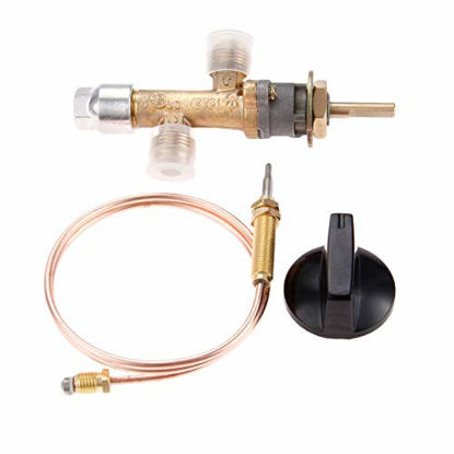 Picture of Aupoko Low Pressure Propane Gas Fireplace Fire Pit Gas Control Cock Valve with Thermocouple and Knob Switch, with Flare Thread 5/8-18UNF Inlet & Outlet, Fits for Gas Grill, Heater, Fire Pit