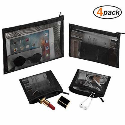 Picture of Mesh Pouch, Make up Bag with Zipper Cosmetic Organizer Pouch for Daily or Travel to Keep Small Items, 4 PCS Black 