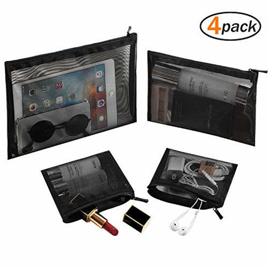 Picture of Mesh Pouch, Make up Bag with Zipper Cosmetic Organizer Pouch for Daily or Travel to Keep Small Items, 4 PCS Black 