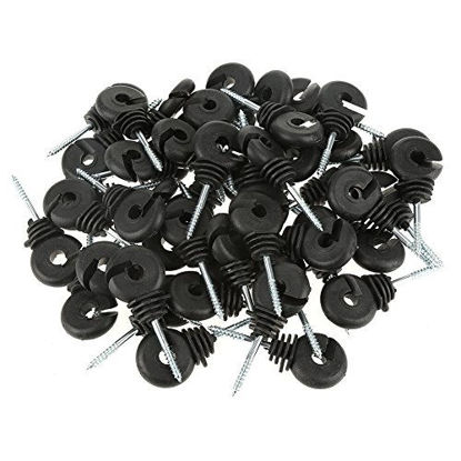 Picture of Wifehelper Screw in Ring Insulator, 50 Pcs/Set Black Screw Type Ring Insulator for Electric Fence Accessories for Wood Post Sun Protection, Rain Protection