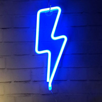 Picture of Blue Lightning Neon Light,LED Lightning Sign Shaped Decor Light,Wall Decor for Christmas,Birthday Party,Kids Room, Living Room, Wedding Party Decor