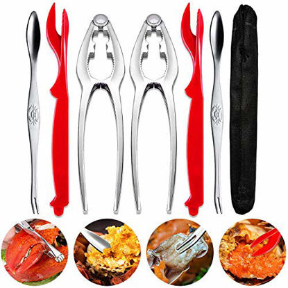 Picture of AVIDE Crab Leg Crackers and Tools - Shellfish Nut Cracker for Nut Stainless Steel Seafood Crackers & Forks Cracker Set