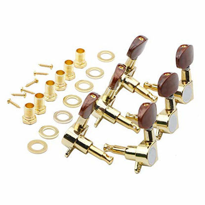 Picture of Swhmc 3R 3L Semi-Closed Golden Guitar String Tuners Tuning Keys Pegs Machine Heads Knobs Locking Tuners for Acoustic, Electric Guitar