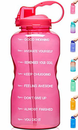 Picture of Venture Pal Large 1 Gallon/128 OZ (When Full) Motivational BPA Free Leakproof Water Bottle with Straw & Time Marker Perfect for Fitness Gym Camping Outdoor Sports-Pink