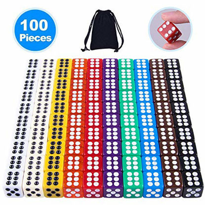 Picture of AUSTOR 100 Pieces 12mm Dices 6 Sided Game Dice Set Square Corner Dice with a Drawstring Pouch