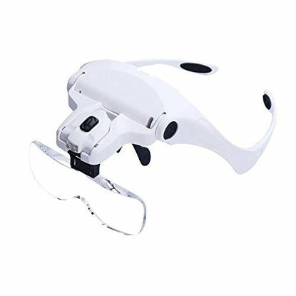 Picture of Head Mount Magnifier, Bysameyee Lighted Magnifying Headband Glass Loupe Visor with 2 LED Light for Close Work, Jewelry Work, Watch Repair, Arts & Crafts, Reading Aid (Magnifying Glasses)