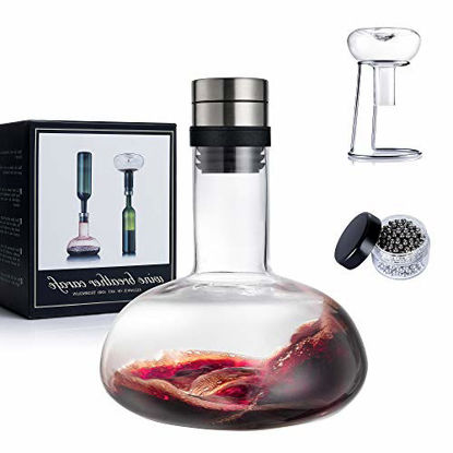 Picture of YouYah Wine Decanter Set,Wine Breather Carafe with Drying Stand,Cleaning Beads and Aerator Lid,Crystal Glass,Wine Gift,Wine Aerator,Wine Accessories