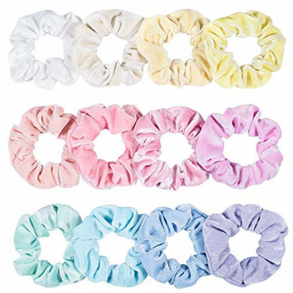 Picture of Whaline Macaron Theme Hair Scrunchies, Big Size Ice Cream Color Elastic Scrunchy Bobbles Velvet Hair Bands Soft Hair Ties Hair Accessories for Girls, Women (12 Colors)