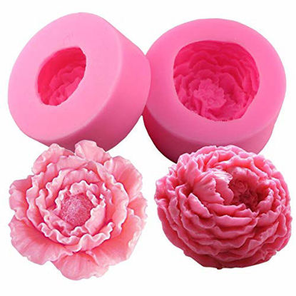 Picture of Fewo 3D Peony Flower Silicone Soap Molds Candle Molds Peonies Fimo Clay Mould Cake Decorating Silicone Jello Sugar Chocolate Fondant Molds (Set of 2)