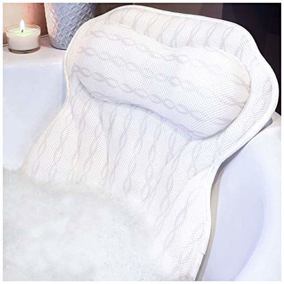 Picture of Bath Pillow Luxury Bathtub Pillow, Ergonomic Bath Pillows for Tub Neck and Back Support, Bath Tub Pillow Rest 3D Air Mesh Breathable Bath Accessories for Women & Men, Spa Pillow, Powerful Suction Cups