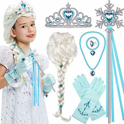 Picture of Tacobear Elsa Wig Frozen Elsa braid with Princess Tiara Princess Elsa Dress Up Costume Accessories for Kids Girls