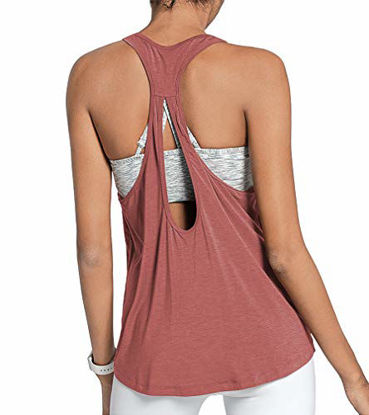Picture of DIBAOLONG Womens Summer Workout Clothes Sexy Open Back Yoga Shirts Running Gym Sports Workout Tank Tops Sleeveless Backless Shirts Cameo M
