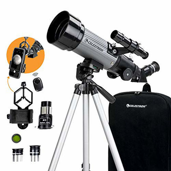 Picture of Celestron - 70mm Travel Scope DX - Portable Refractor Telescope - Fully-Coated Glass Optics - Ideal Telescope for Beginners - BONUS Astronomy Software Package - Digiscoping Smartphone Adapter