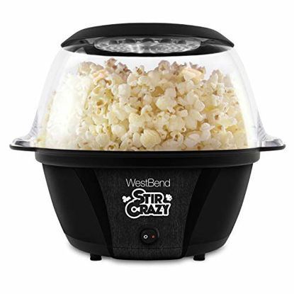 Picture of West Bend 82707B Stir Crazy Electric Hot Oil Popcorn Popper Machine with Stirring Rod with Improved Butter Melting Offers Large Lid for Serving Bowl and Convenient Storage, 6-Quart, Black