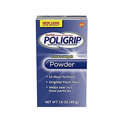 Picture of PoliGrip Super Denture Adhesive Powder, Extra Strength, 1.6 oz (45 g) One Bottle