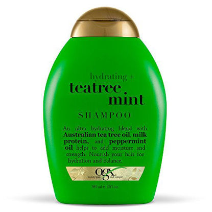 Picture of OGX Hydrating + Tea Tree Mint Shampoo, Nourishing & Invigorating Scalp Shampoo with Tea Tree & Peppermint Oil & Milk Proteins, Paraben-Free, Sulfate-Free Surfactants, 13 fl oz