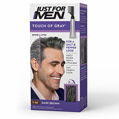 Picture of Just For Men Touch of Gray, Gray Hair Coloring for Men with Comb Applicator, Great for a Salt and Pepper Look - Dark Brown, T-45 (Packaging May Vary)
