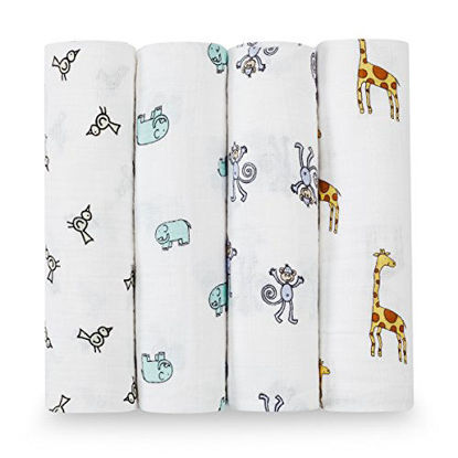 Picture of aden + anais Swaddle Blanket, Boutique Muslin Blankets for Girls & Boys, Baby Receiving Swaddles, Ideal Newborn & Infant Swaddling Set, Perfect Shower Gifts, 4 Pack, Jungle Jam