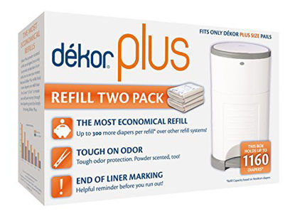 Picture of Dekor Plus Diaper Pail Refills | 2 Count | Most Economical Refill System | Quick & Easy to Replace | No Preset Bag Size - Use Only What You Need | Exclusive End-of-Liner Marking | Baby Powder Scent