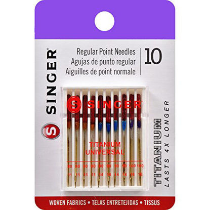 Picture of SINGER 04808 Titanium Universal Regular Point Machine Needles Woven Fabric, Assorted Sizes, 10-Count